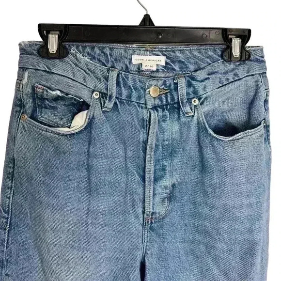 Good American Good Boy Distressed Boyfriend Jeans In Blue536 Size 2/26 - Picture 4 of 12